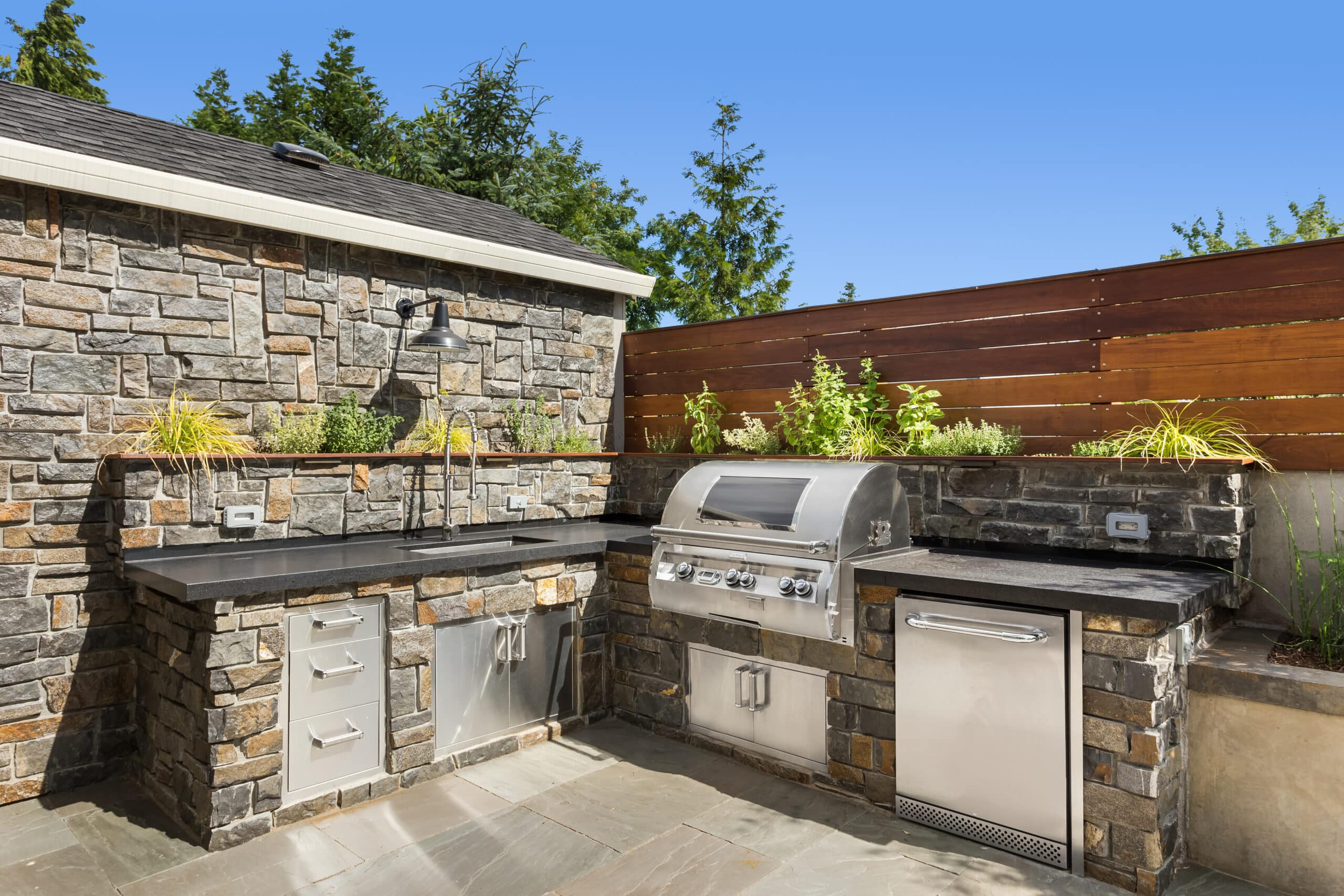 outdoor kitchen w grill sink refrigerator granite more