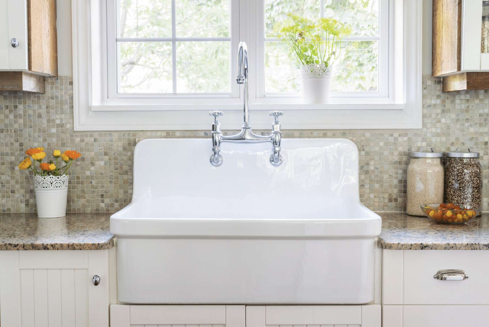 Home Basics Wooden Over the Sink Shelf - Brown | Maximize Counter Space |  Convenient Storage for Soap, Silverware, Sponges | Easy Faucet Access